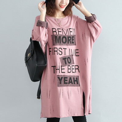 

City plus CITYPLUS 2017 autumn&winter new style of women&39s clothing large size fat MM loose loose letters stitching bat sleeve long long-sleeved T-shirt CWTC179656 pink all