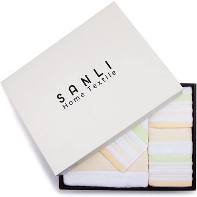 

Sanli cotton cloth AB version of high terry satin square towel towel towel senior gift gift box three-piece gift bag yellow rain after the clear sky-III