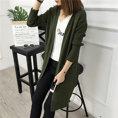 

2017 autumn new large size in the long paragraph sweater cardigan large pocket loose sweater female jacket
