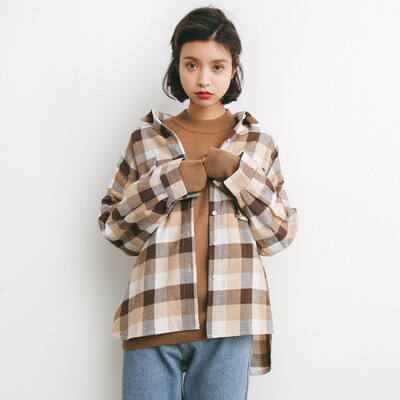 

City plus CITYPLUS 2017 autumn and winter new women's art long-sleeved lapel lattice shirt coat large size loose casual shirt CWCS179366 pink lattice uniform