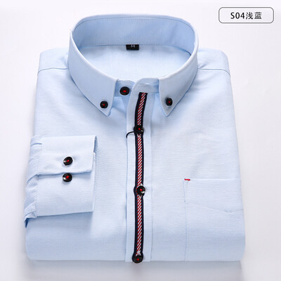 

Business Youth Men Long Sleeve Shirt Spring Silm Fit Oxford Textile Solid Color Stitching Fashion