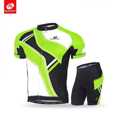 

NUCKILY Mens Green&Blue Short Sleeve Cycling Jersey&Comfortable Padded Short Stretchable Sportswear Cycling Clothing Set