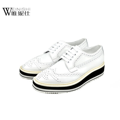 

New paragraph autumn 2017 womens shoes fashion white shoes round head cowhide with flat casual shoes
