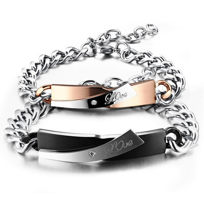 

Lovers Chain Link Bracelets Romantic BlackGold Color Love Stainless Steel Cubic Zirconia Bangle Women Men Couples wristband Je