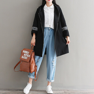 

City plus CITYPLUS 2017 autumn&winter new art women loose loose letters printed woolen jacket in the long section of the wild woolen coat CWDY179663 black uniform