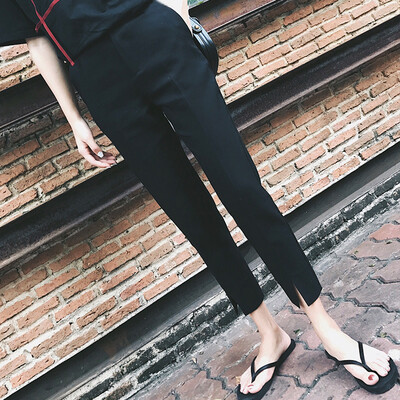 

Fort Sheng 2017 new women&39s autumn Korean version of the pants high waist harem pants nine loose loose pants open fork pants tide zx1782213 black XXL