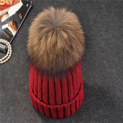 

Mink&Fox Fur Ball Cap Pom Poms Winter Hat for Women Girl s Hat Knitted Beanies Cap Brand New Thick Female Cap