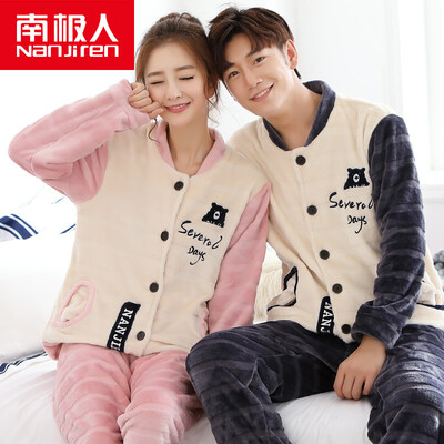 

Antarctic pajamas women's autumn and winter long-sleeved coral cashmere home service thicker flannel couples pajamas male collar card set N675X21031-5 male bear