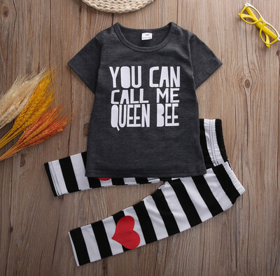 

Toddler Kids Baby Girls Quoted Outfit Clothes T-shirt Tops+Long Pants 2pcs 1 set