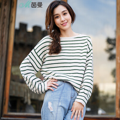 

Yan Man (INMAN) 2017 winter new semi-high collar wild stripes fall cuff sleeve sweater female 1874132440 peach red M