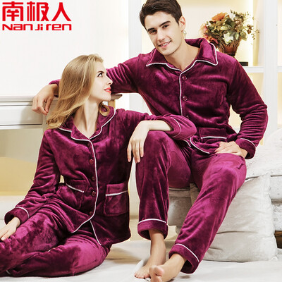 

Nanjiren Mens&Womens Pajamas Set Flannel Solid Color Cardigan