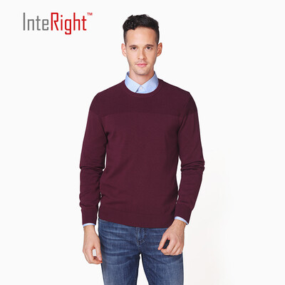 

INTERIGHT cotton net color dark jacquard round neck men&39s sweater wine red M code