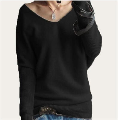 

2017 Spring and Autumn New Women's V-neck cashmere sweater loose fashion large size women's wool bat bat knitting shirt
