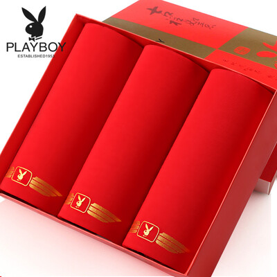 

Playboy красное нижнее белье мужские боксер шорты новый год счастливый 3 подарочной коробке L