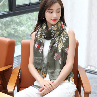 

STORY Of SHANGHAI Women's scarves Autumn and winter warm scarves Shawl leaves Totem army green