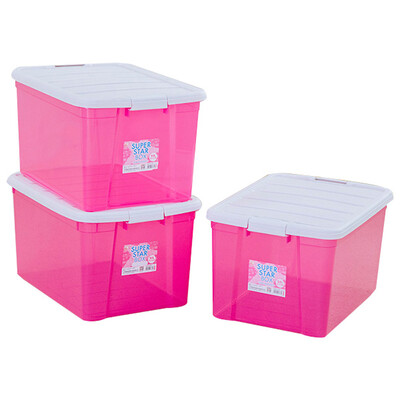 

Alice IRIS Green Plastic Storage Organizer Storage Box SSB-50 WhiteTransparent Powder 50L 3 Pack