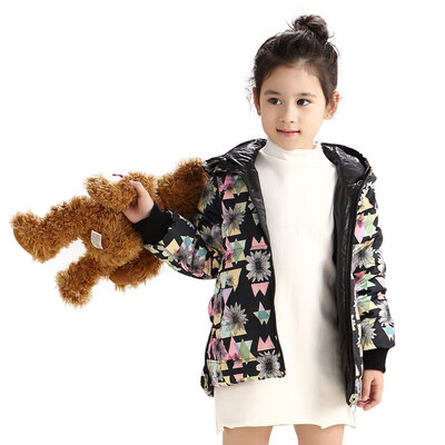 

Little Red Beans (XHDKiDS) girls down jacket autumn thin and medium long print hooded jacket jacket NHS149HD black 120