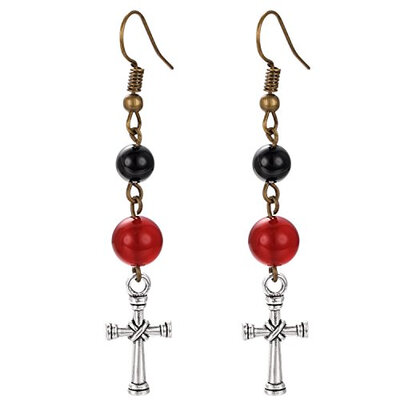 

Yoursfs Cross Earring black onyx and red agate vintage drop earrings hooks stylish