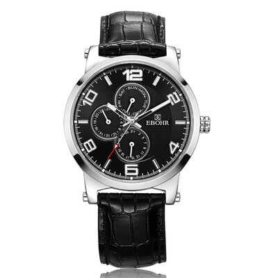

According to wave EBOHR watch treasures series multi - functional black belt leather quartz male watch 00420235