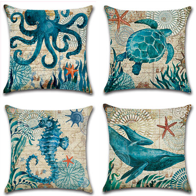 

Ocean Park Cotton Linen Theme Decorative Pillow Cover Case D 18" X 18" Square Shape-ocean-beach-sea-print