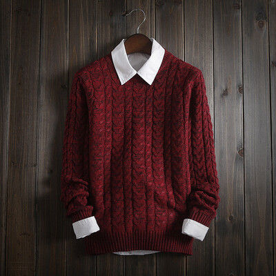 

Autumn and winter men's solid color sweater retro twist round neck collar self-cultivation sweater as gift for men