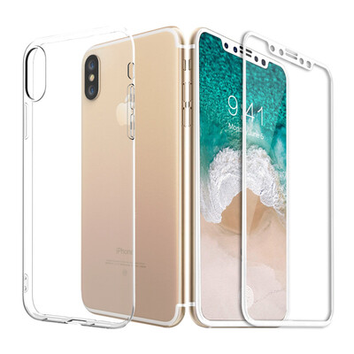 

[Kit] мембрана ESCASE оболочки Apple, iPhone10 / X Phone Case iPhone10 / X закаленное прозрачная пленка весь пакет DROP + полный экран белый мягкий панцирь стеклянная пленка