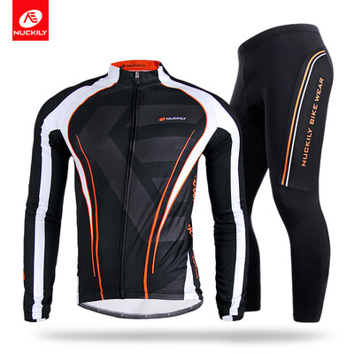 

NUCKILY Mens SpringAutumn quick drying long sleeve road bike jersey&tight set