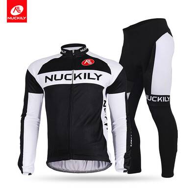 

NUCKILY Mens SpringAutumn custom polyester long sleeve sports bicycle jersey with 3D pad tights set