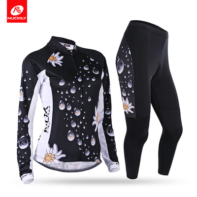 

NUCKILY Womens Long Sleeve Cycling Clothing Suit Popular Flower Cycling Jersey&Tights Set For SpringAutumn CJ130CK130