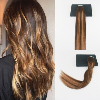 

Hot Selling Balayage Color 4 Fading to 27 Straight Hair 100 Human Skin Weft Hair Extensions 50G 20Pcs Per Package