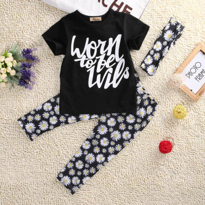 

Toddler Kids Baby Girls Outfits Floral Headband T-shirt Pants Clothes 3PCS Set