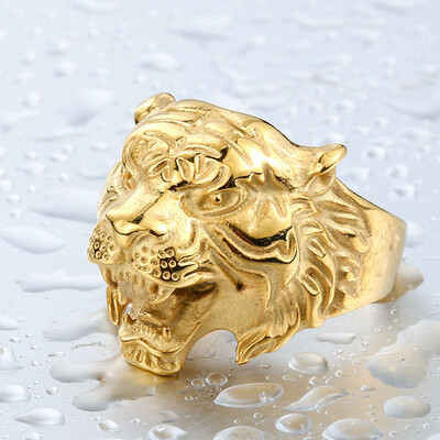 

Vintage 316L Stainless Steel Titanium Tiger Head Ring Men Personality Unique Men's Animal Jewelry