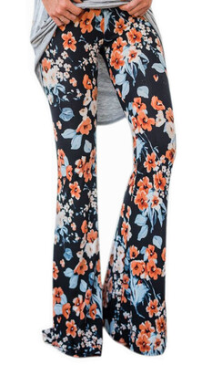 

Mooncolour Womens Fashion Floral Print Wide Leg Long Palazzo Flared Bell Bottom Yoga Pants Trousers