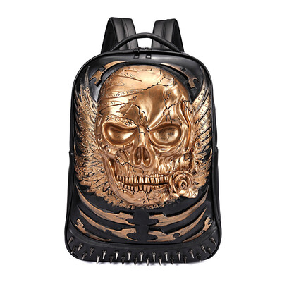 

New Luxury High Quality leather Backpack Punk Style 3D Skull Rivet individuality Schoolbag Notebook Bag Halloween bag