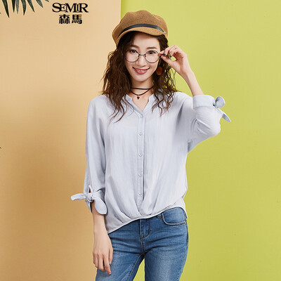 

Semir (Semir) с длинными рукавами рубашки женской осенью 2017 корейская подружка установлены V-образный вырез 17316050024 Вентилятора Xuesheng льда-синий M