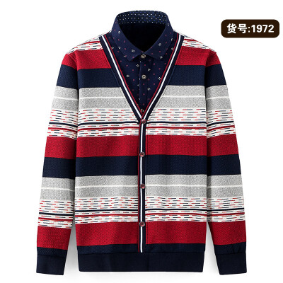 

Business Casual Men Long Sleeve Shirt Winter Silm Fit Keep Warm knitting Stitching Color Fake Two Pieces