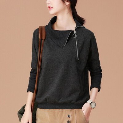 

City plus CITYPLUS 2017 autumn and winter new women's clothing wild sweater loose loose hedge long-sleeved T-shirt CWWY179352 gray XL