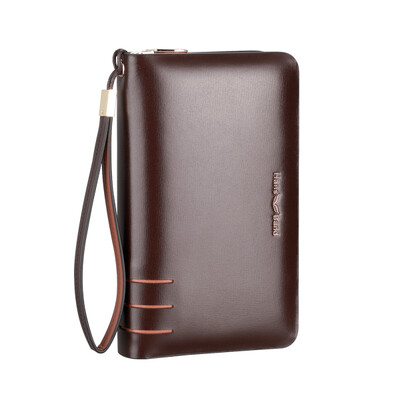 

HansBand® 2015 Hot Genuine Leather Men Wallets Business Brand Card holder Coin Purse Mens Long Zipper Wallet Leather Clutch Bag