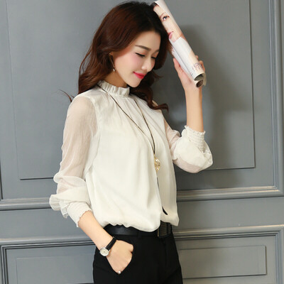 

Fort Sheng 2017 new women's autumn chiffon shirt women's long-sleeved bottoming shirt lace shirt shirt yarn yarn shirt tide zx1782810 black XXL