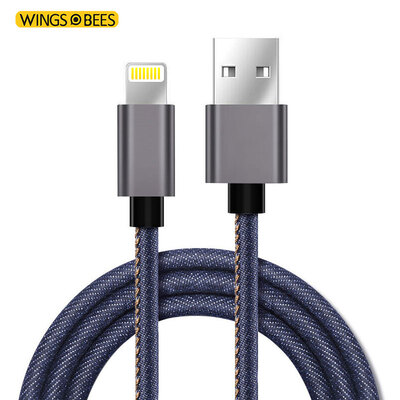 

Bee wing apple 6 6S 7 data line denim line 1 meter cowboy blue mobile phone charger line power cord support iphone5 5s 7P SE ipad air mini