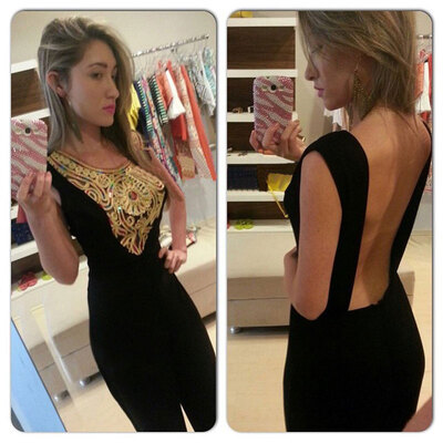 

Летний стиль Lovaru ™ Сексуальная леди черные модные Комбинезоны спинки новые случайные O-Шея сплошной черный Комбинезоны одежду высокого качества