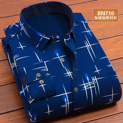 

Business Casual Men Long Sleeve Shirt Winter Silm Fit Keep Warm Fashion Lattice