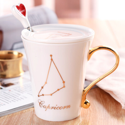 

Porcelain soul Korean porcelain couple cups coffee cup with a spoon mug set suit twelve constellations Capricorn
