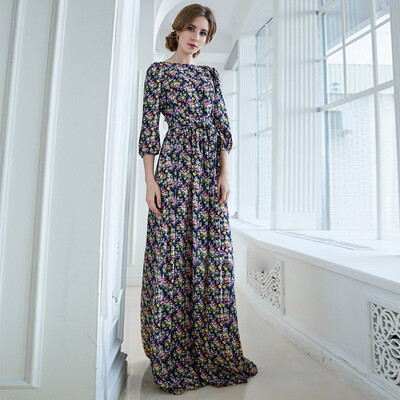 

COCOEPPS Women Vintage Evening Maxi Dresses Pleated Bohemian Summer Floral print long Floor Length dress Autumn polka Dot Dress