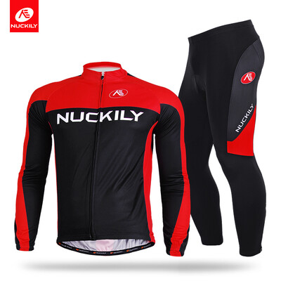 

NUCKILY Men's Spring/Autumn road biking foam pad tights + long sleeve polyester cycling jersey