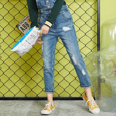 

Semir jeans female 2017 autumn new belt pants hole students wild pants Korean version of the tide 17316240006 cowboy in the blue L