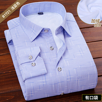 

Business Casual Men Long Sleeve Shirt Winter Silm Fit Stripe Keep Warm Cotton Plus Velvet Soft Anti-static