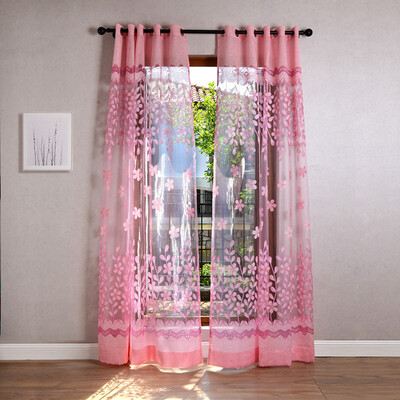 

PinkGreen Flower Burnout Tulle Curtains for Living Room Transparent Bedroom Curtains for Children Kitchen Curtains Drapes