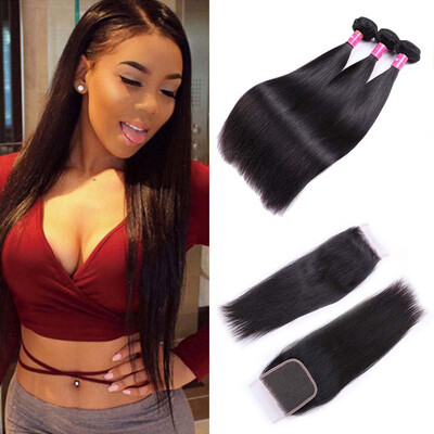 

3 Bundles With Closure Straight Human Hair With Closure Peruvian Straight Virgin Hair With Closure Peruvian Straight Virgin Hair