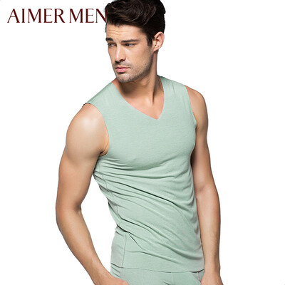 

Ai Mu Mr underwear modal no trace V-neck wide shoulder Slim bottoming mens hurd vest NS11S31 Army Green 180L